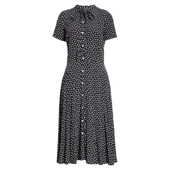 NWT Polo Ralph Lauren Crepe Belted Midi in Spring Polka Dot Shirt Dress 4 $268 - Picture 1 of 11